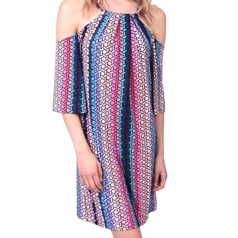 Trina Turk Cold-Shoulder Geometric Print Shift Dress XS NWT